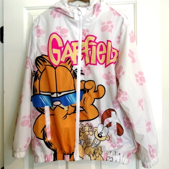 Vintage Members Only Garfield & Odie Paw Print Graphic Windbreaker CartoonSize M - Picture 1 of 7